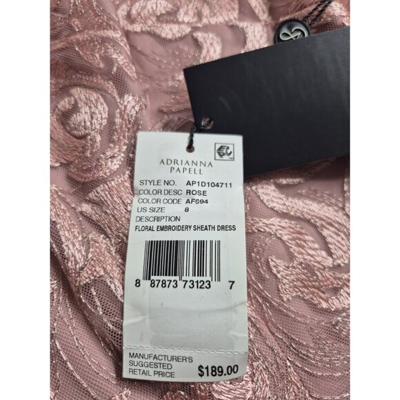 Adrianna Papell Women's Dress Size 8 V-Neck Bell Sleeves Embroidered Pink (63) - Picture 13 of 15